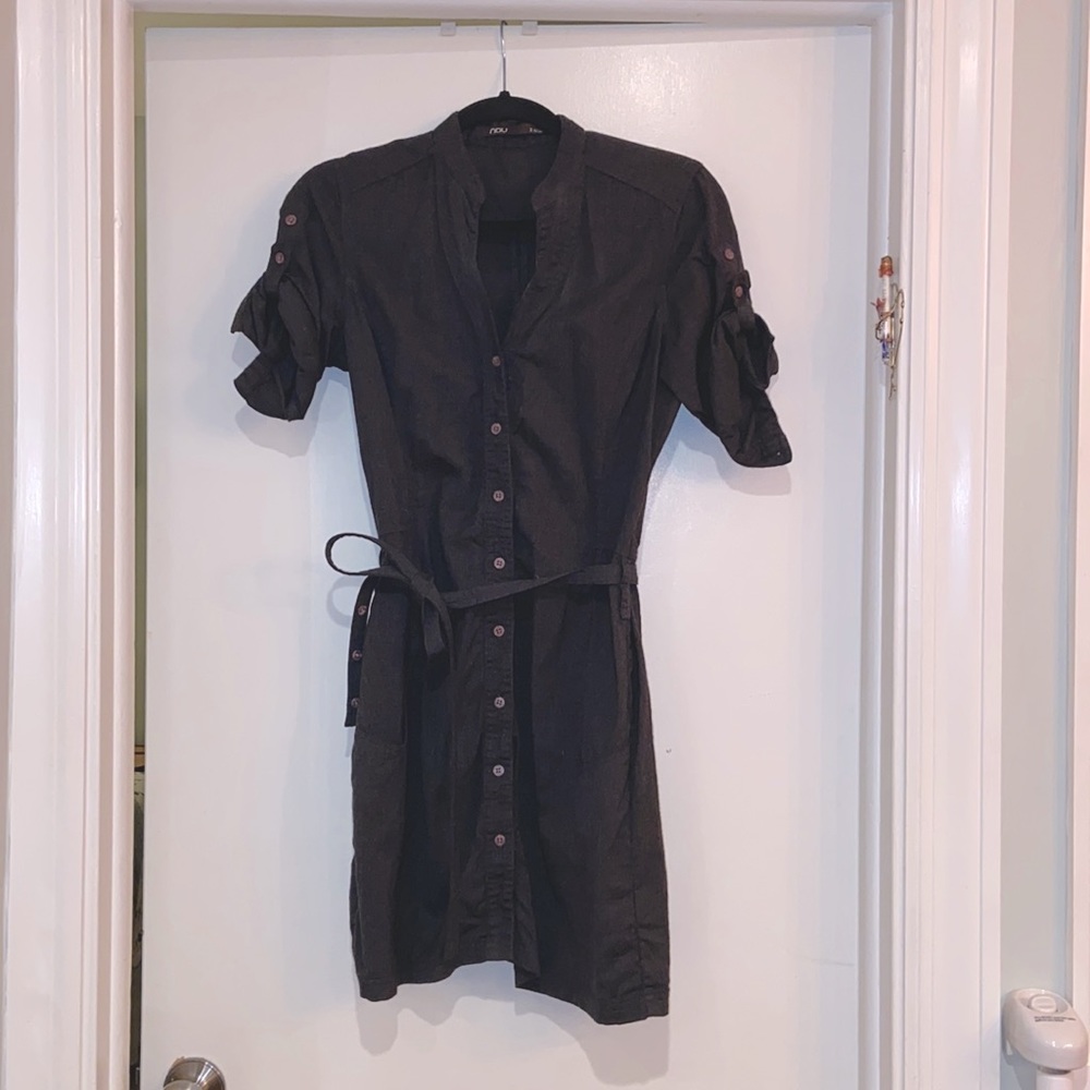 Nau wool button down dress with tie, size 2